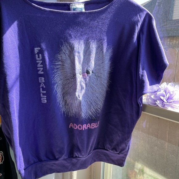 Vintage 80s retro rare Fuzz balls ADORABLE purple graphic tee - Picture 16 of 17